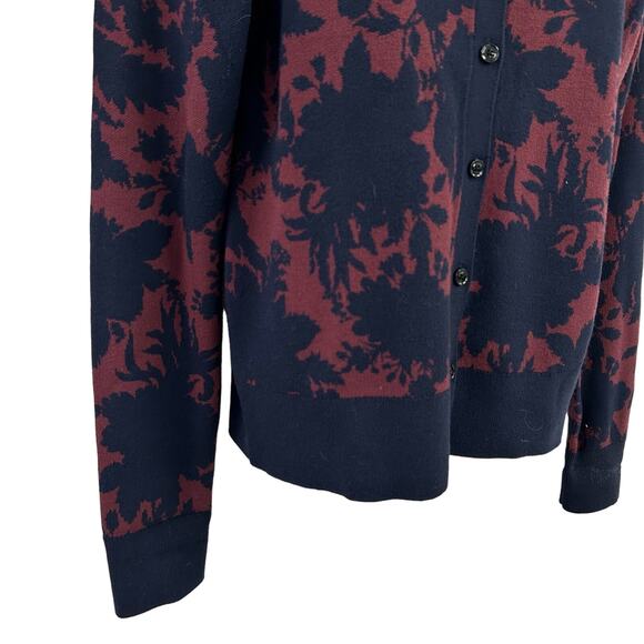 Ann Taylor Navy Red Floral Button Up Cardigan Sweater Medium - Picture 2 of 5